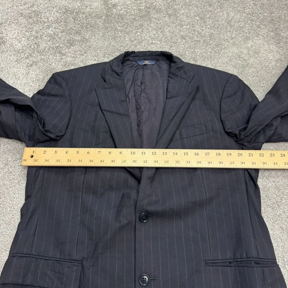Brooks Brothers 346 Wool Blazer Suit Jacket Men 42L Navy Blue Pinstriped Stretch